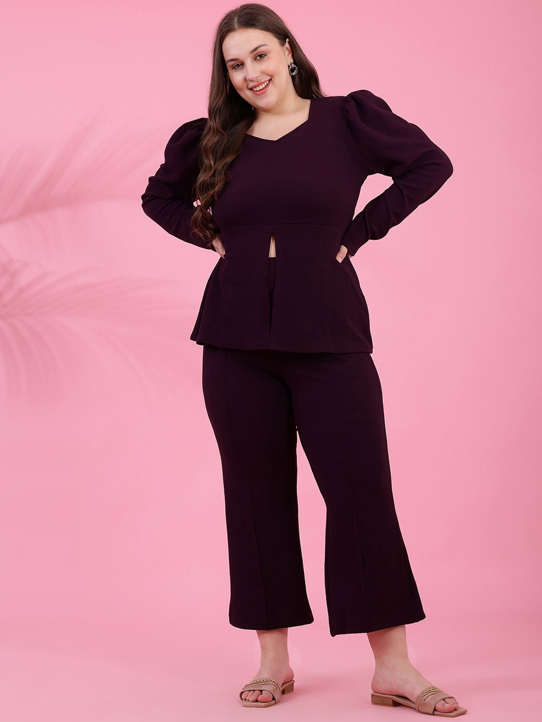 

DressBerry Curve Plus Size Puff Sleeve Top & Trouser, Purple