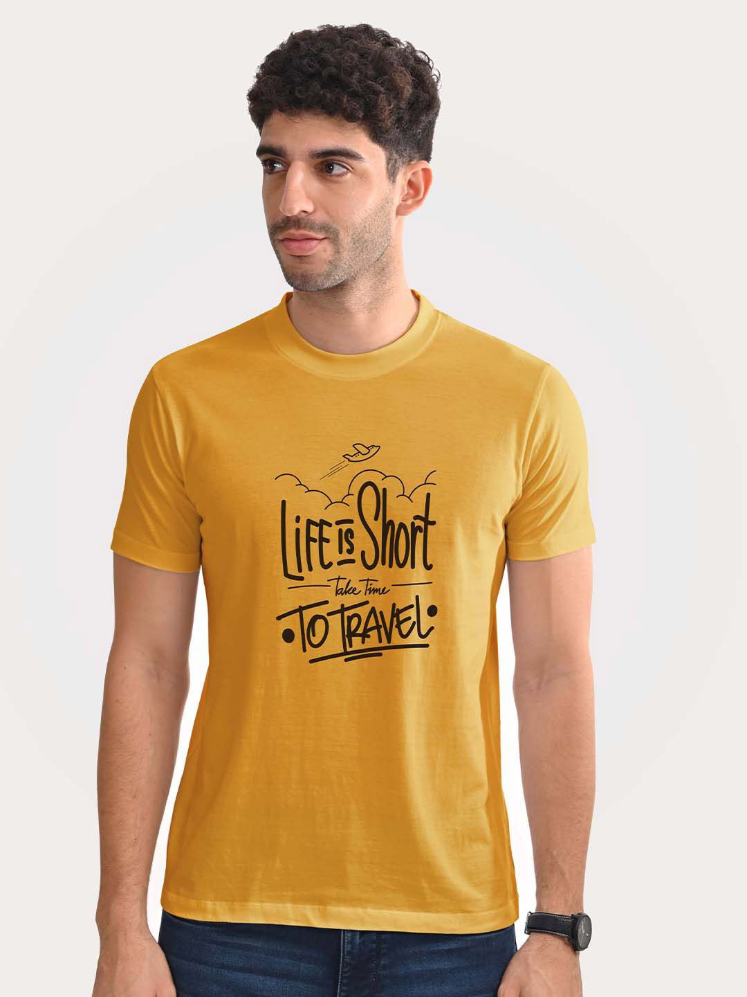 

Aero Armour Unisex Typography Printed Round Neck Cotton T-shirt, Yellow