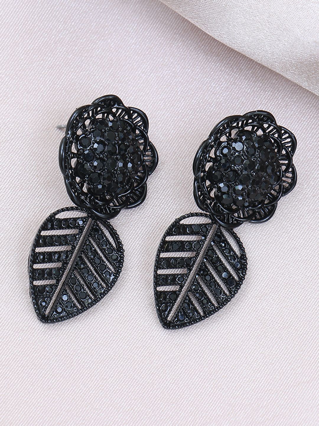 

Adwitiya Collection Floral Drop Earrings, Black