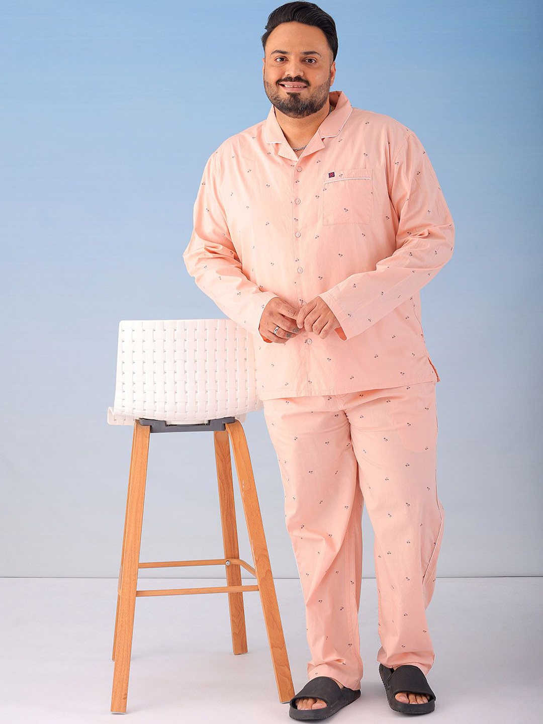 

HARDSODA Men Printed Night suit, Pink