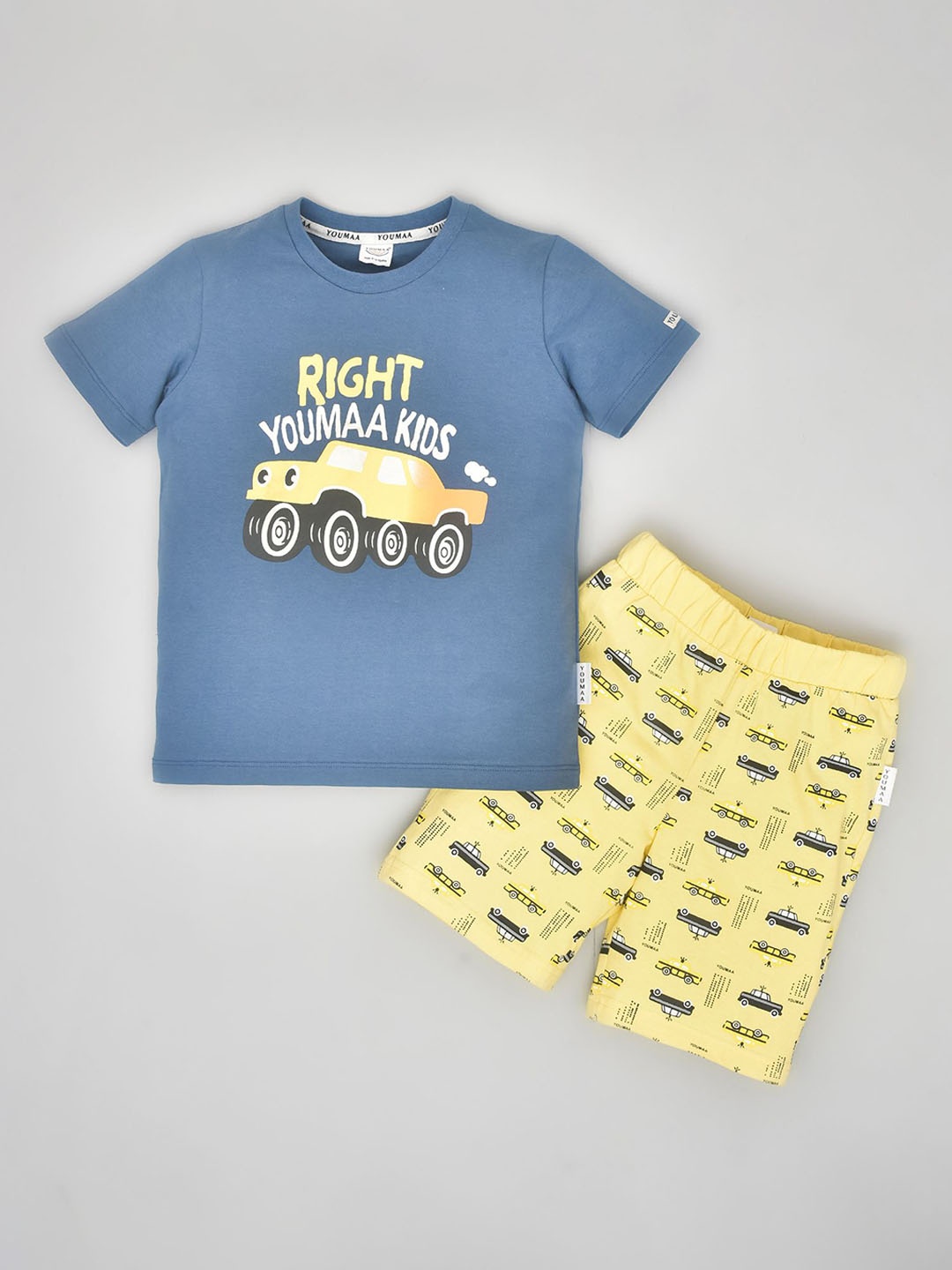 

YOUMAA Boys Printed Pure Cotton T-shirt With Shorts, Blue