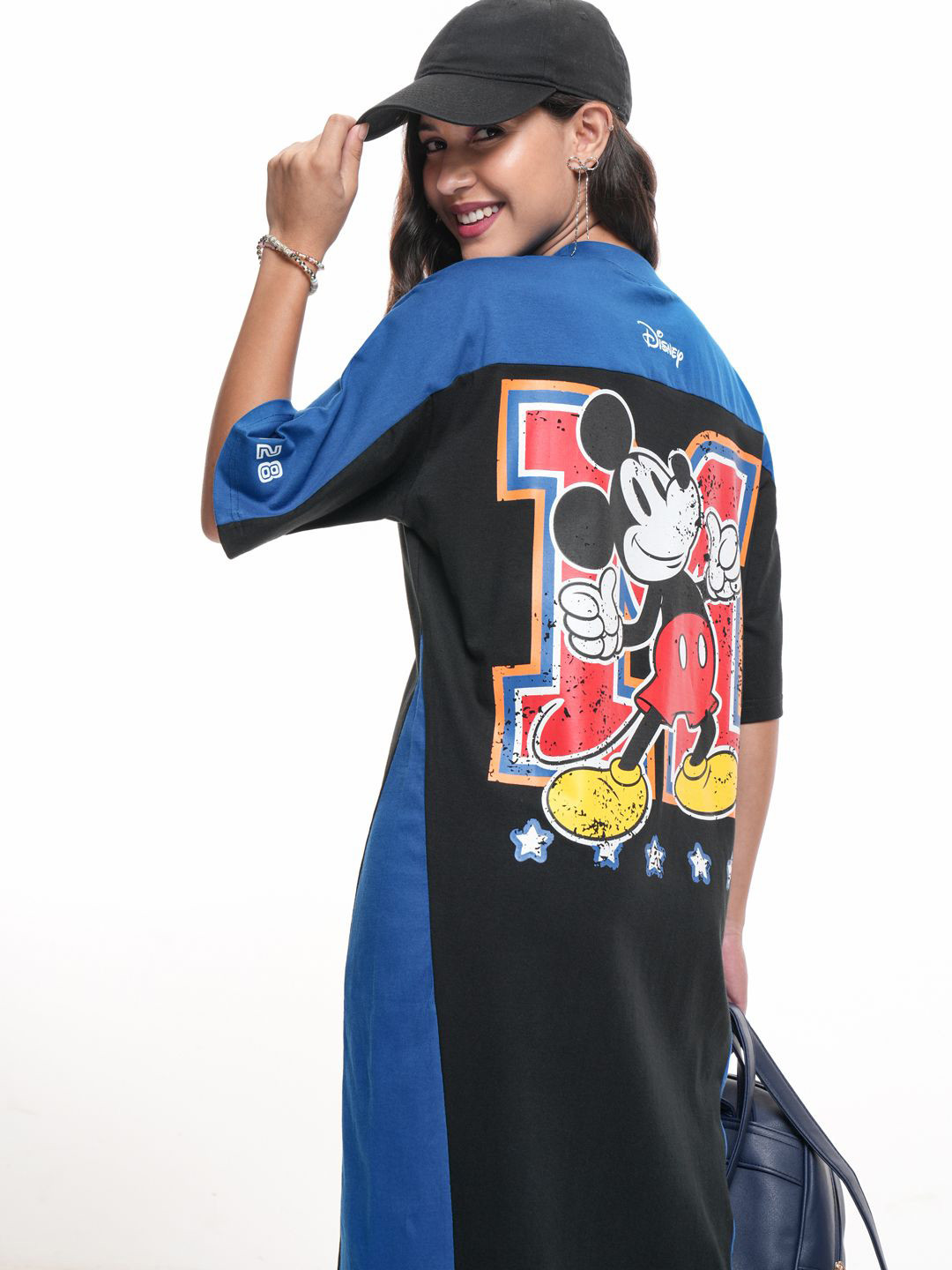 

Tokyo Talkies Disney Mickey Mouse Printed Boxy Fit Mini TShirt Dress, Black