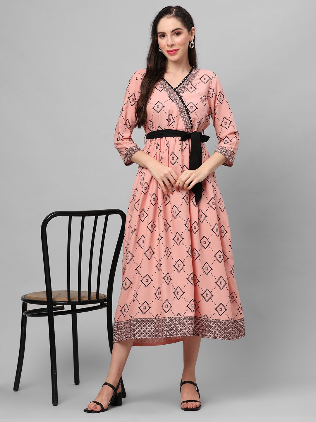 

Shree Print Liva Geometric Print Dress, Coral