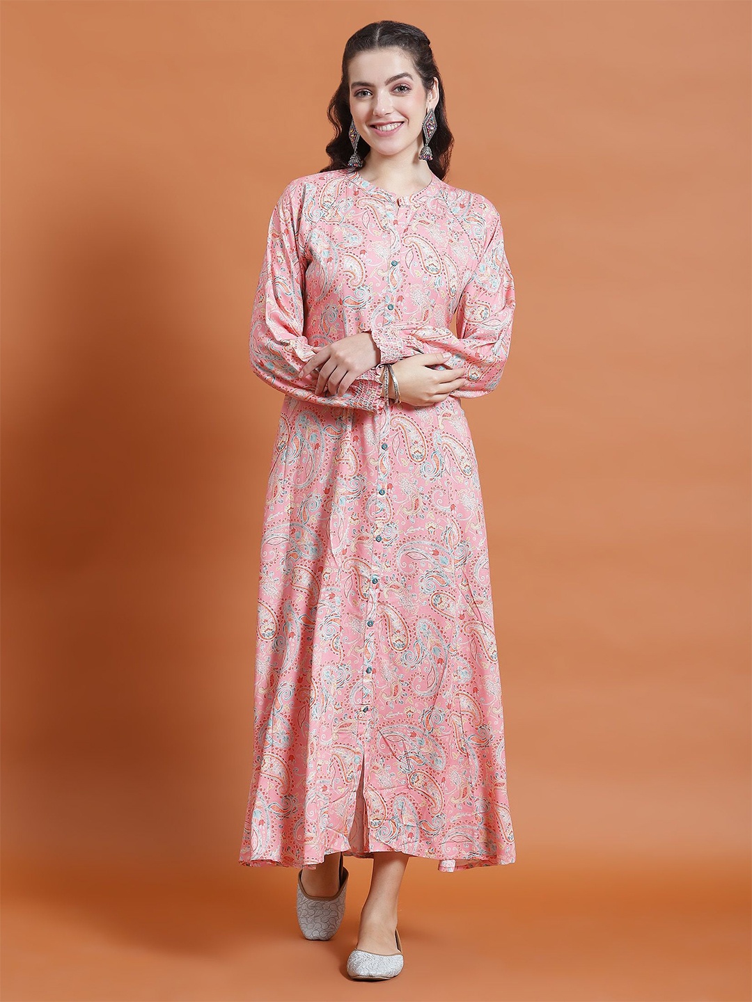 

Shree Floral Print Liva Fit & Flare Maxi Dress, Pink