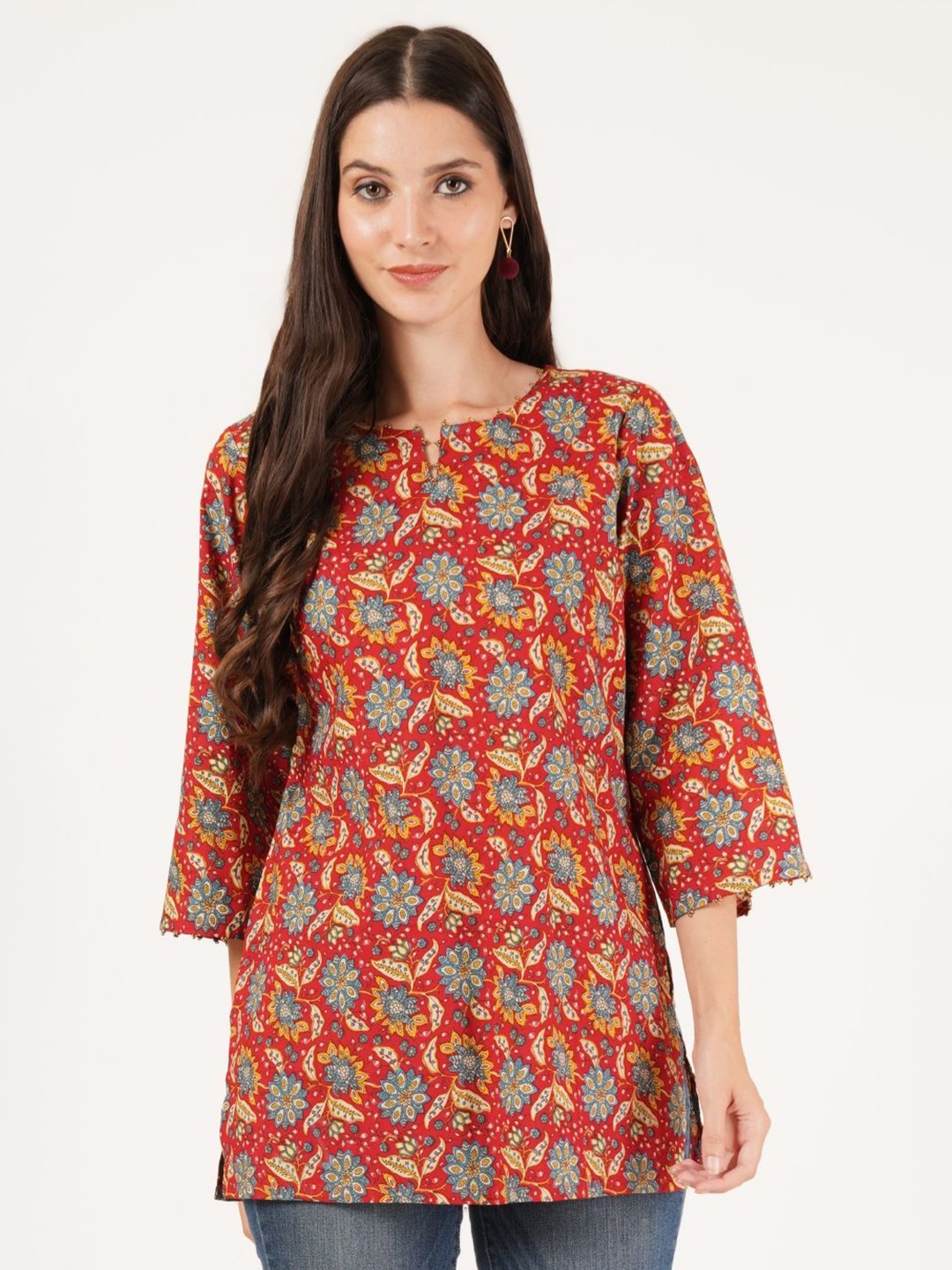 

COTLAND FASHION Floral Printed Pure Cotton Kurti, Red