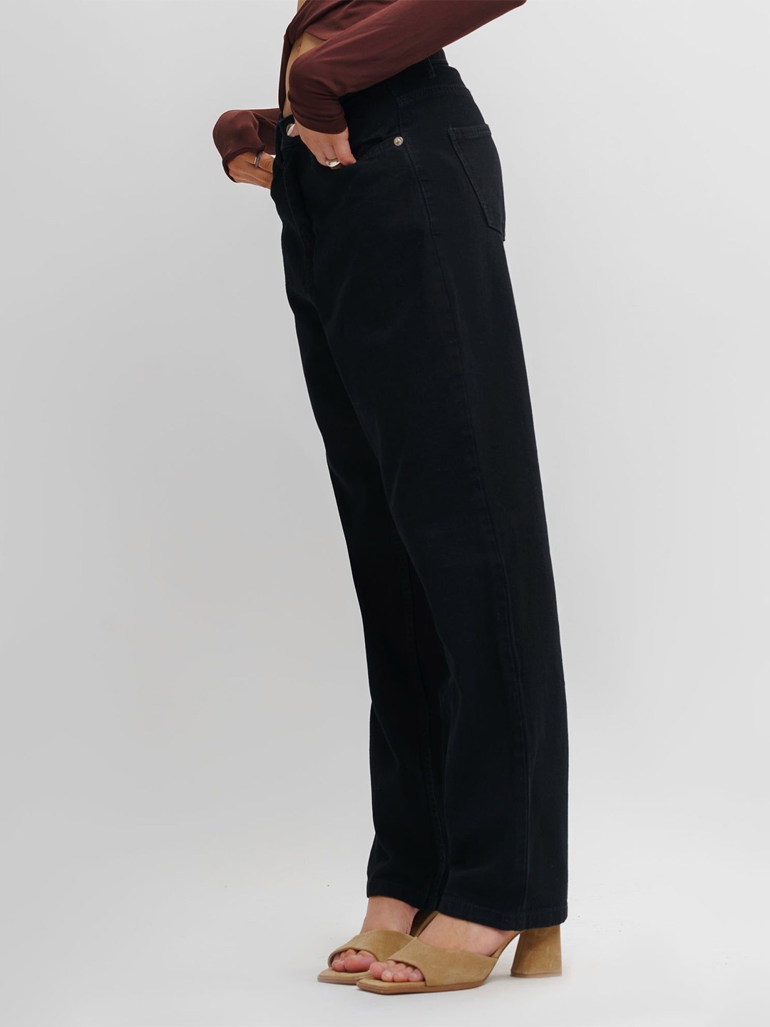 

FREAKINS Women Cotton Mom Fit High-Rise Stretchable Jeans, Black