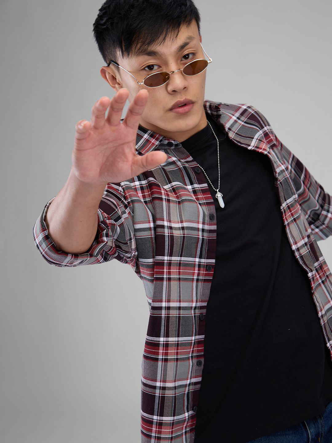 

VASTRADO Men Classic Spread Collar Tartan Checked Cotton Slim Fit Casual Shirt, Grey