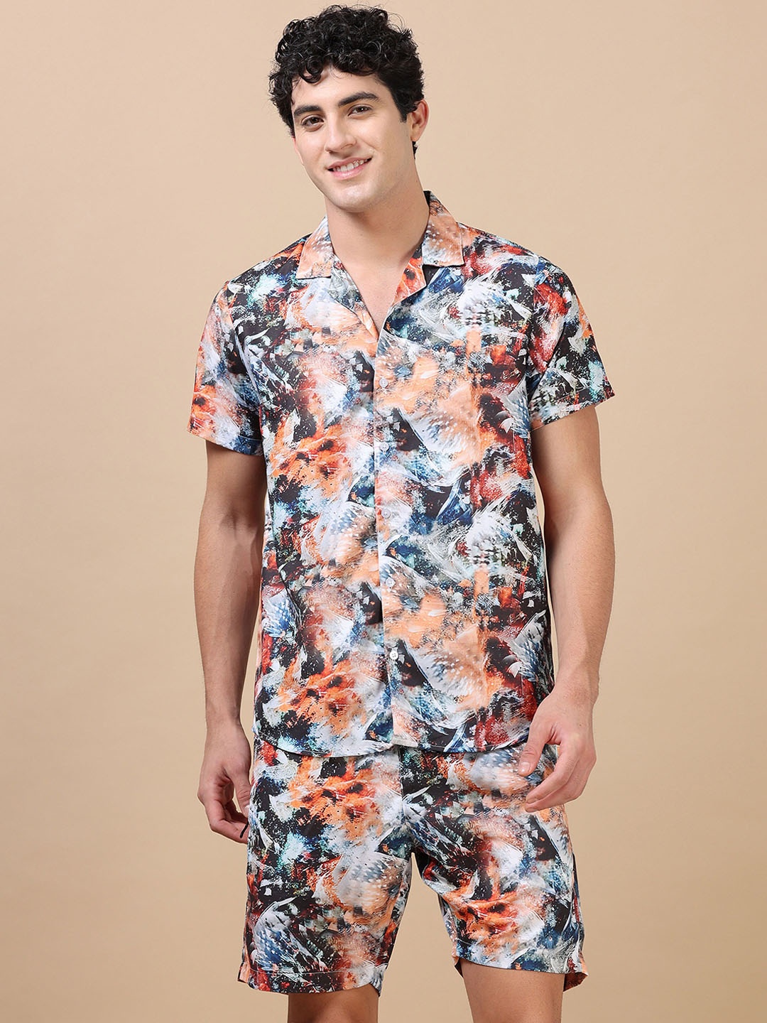 

Bushirt Printed Shirt & Shorts Co-Ords Set, Orange