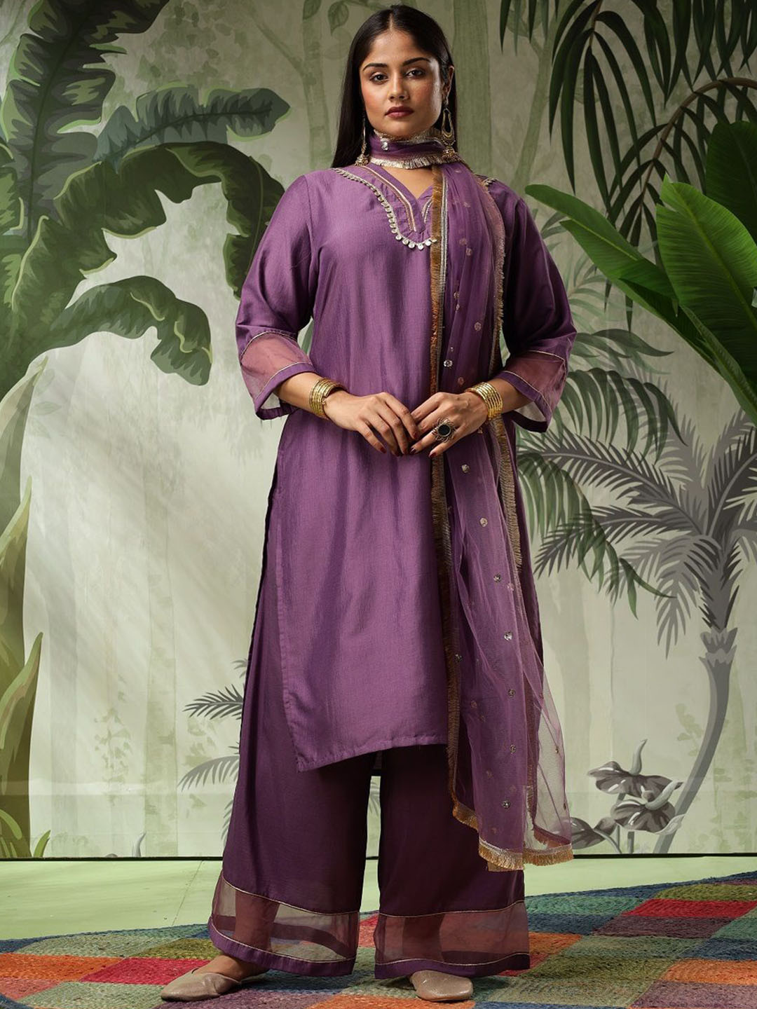 

Bani Women Gotta Patti Pakistani Style Kurta With Palazzo & Dupatta, Purple