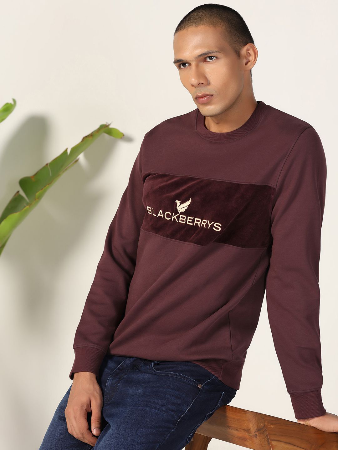 

Blackberrys Men Typography Printed Cotton Sweatshirt, Maroon