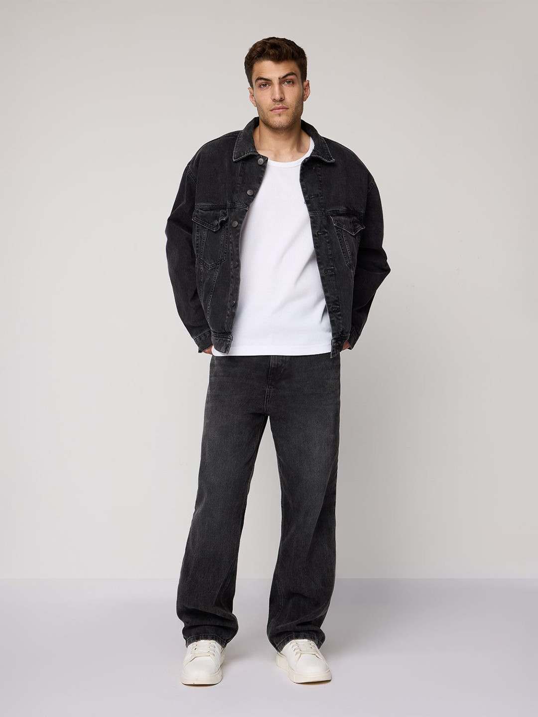 

FREAKINS Men Cotton Wide Leg High-Rise Jeans, Black