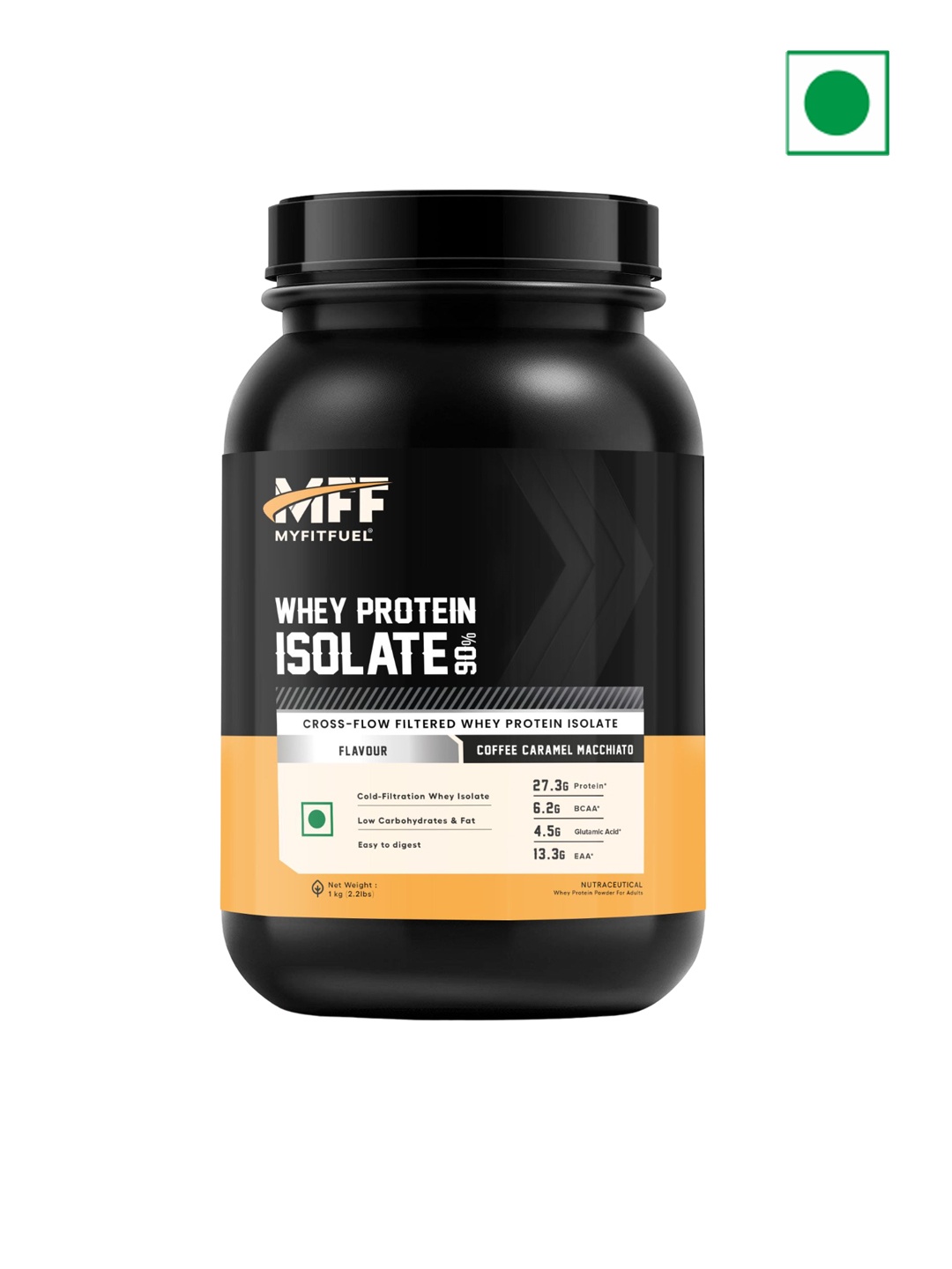 

MyFitFuel Whey Protein Isolate 90%- Coffee Caramel Macchiato Flavoured- 1Kg, Brown