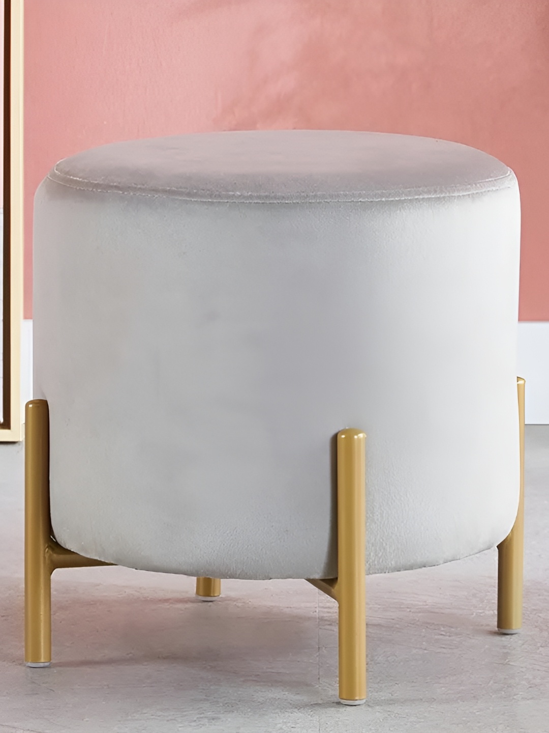 

Wooden Twist Grey Velvet Cylindrical Ottoman