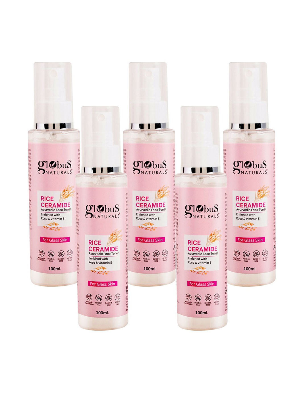 

Globus naturals Set Of 5 Rice Ceramide Ayurvedic Face Toner With Vitamin E- 100ml Each, White