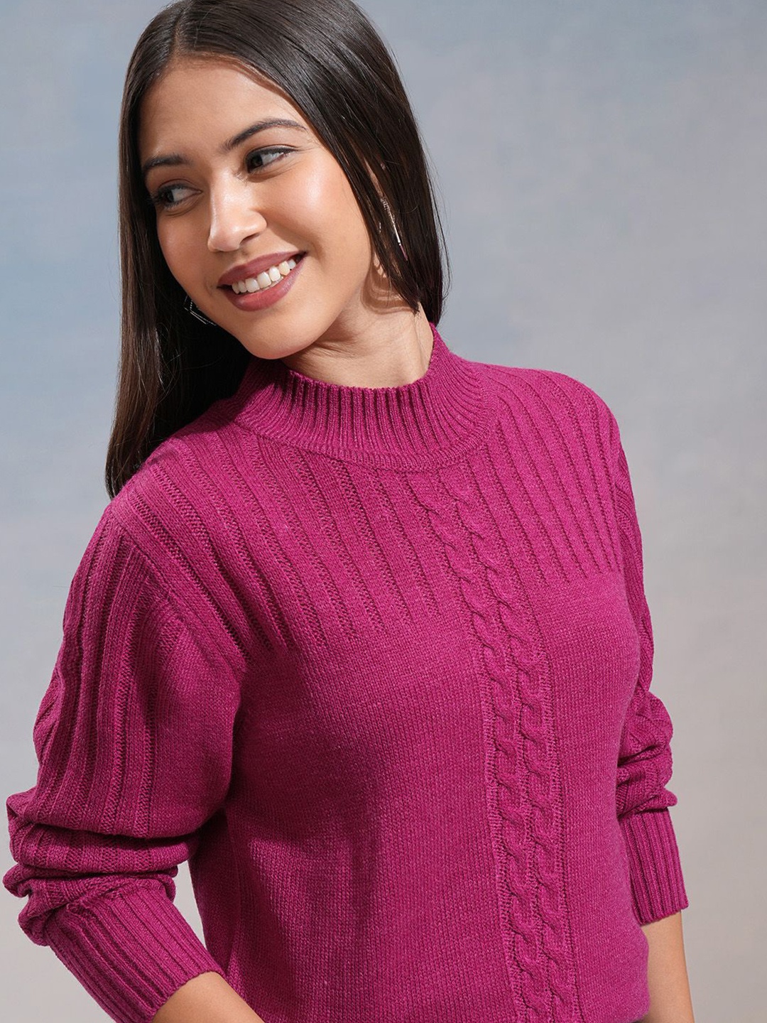 

Tokyo Talkies Women Cable Knit Pullover, Magenta