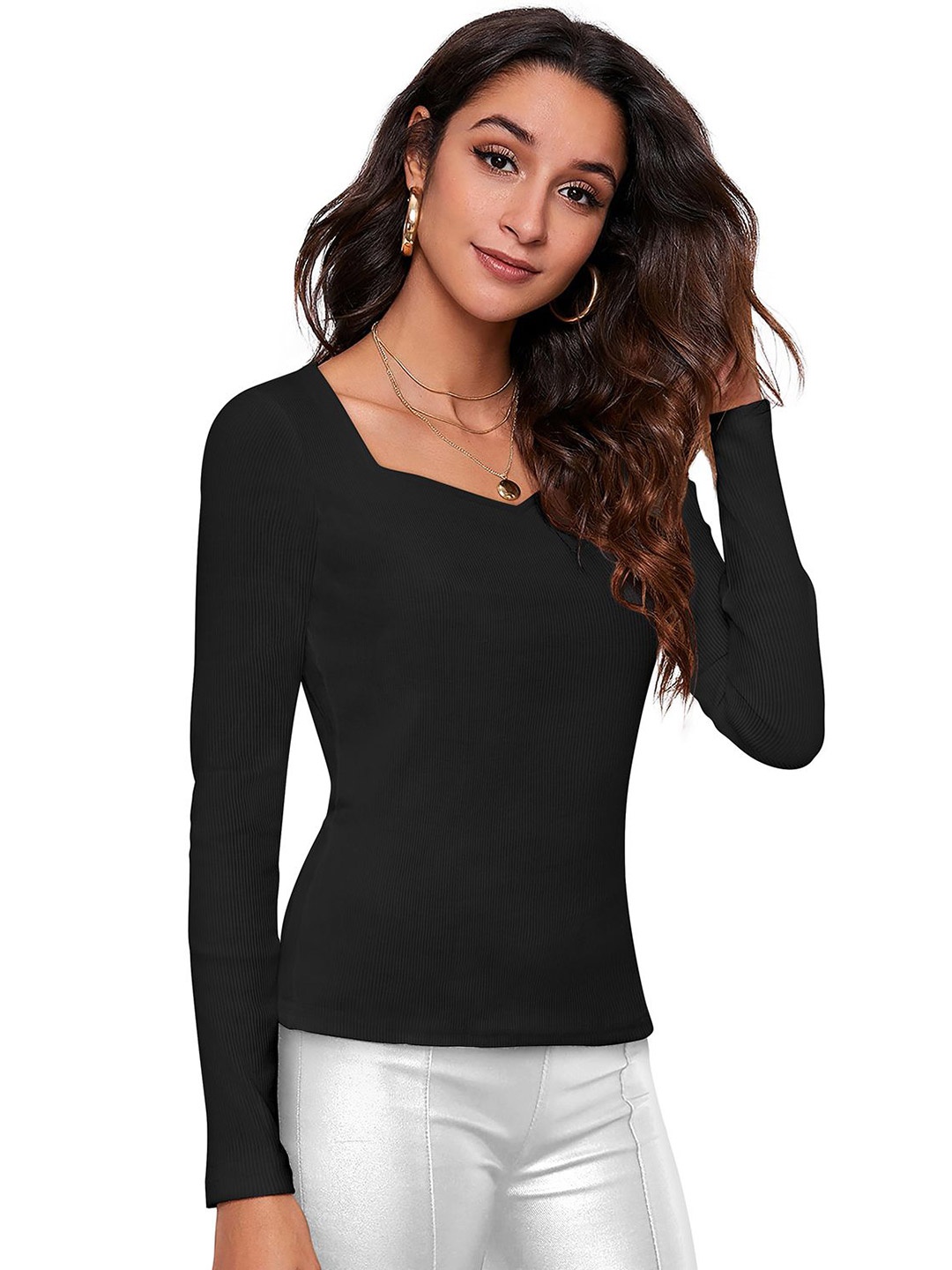 

BAESD Women Solid Sweetheart Neck Top, Black