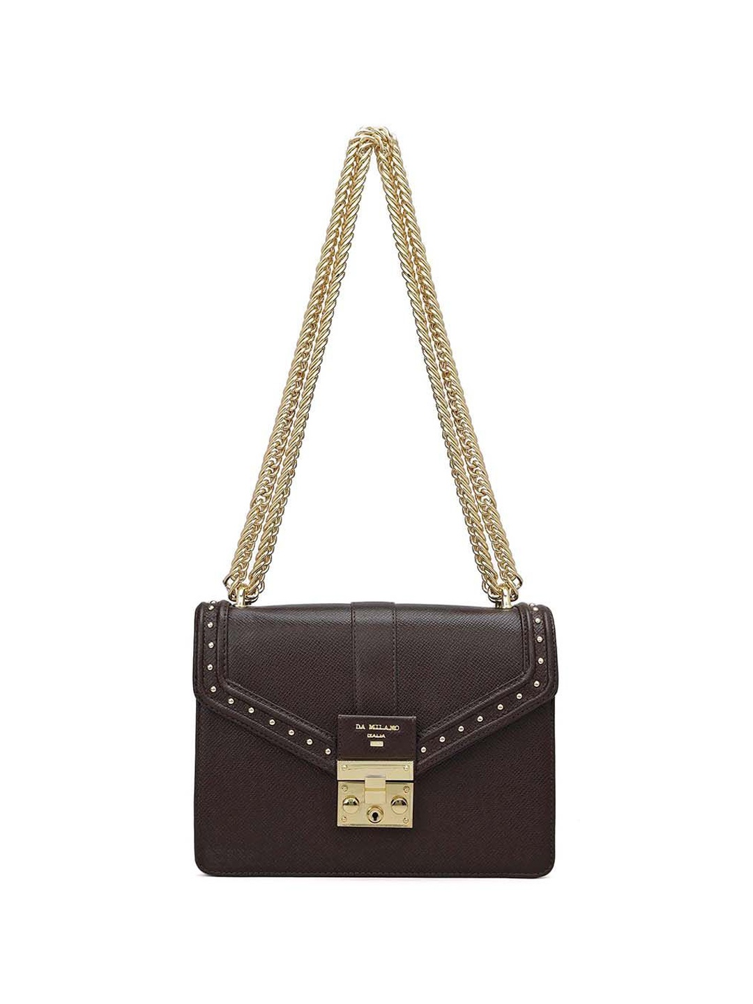 

Da Milano Textured Leather Structured Shoulder Bag with Quilted, Brown