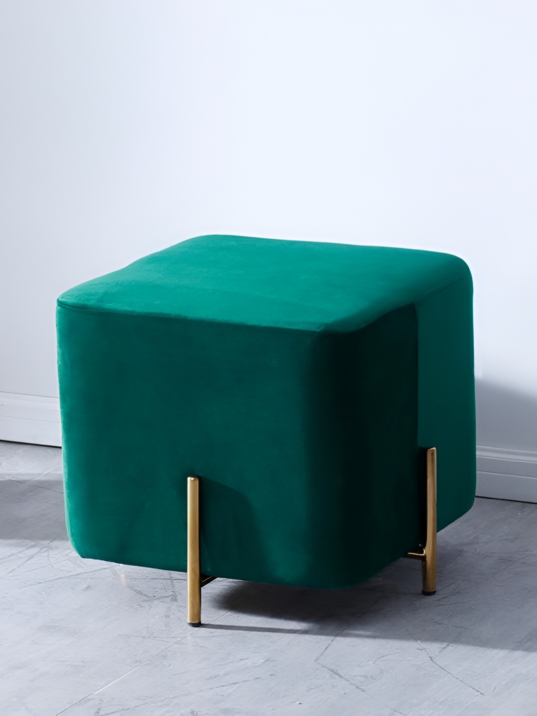 

Wooden Twist Green Velvet Square Ottoman