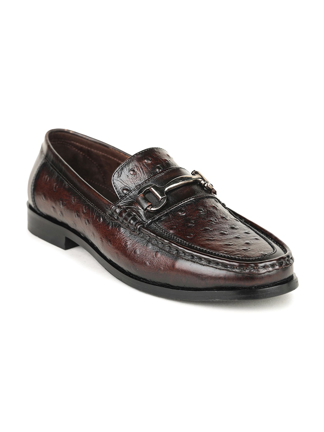 

BRITMEN Men Textured Leather Loafers, Brown