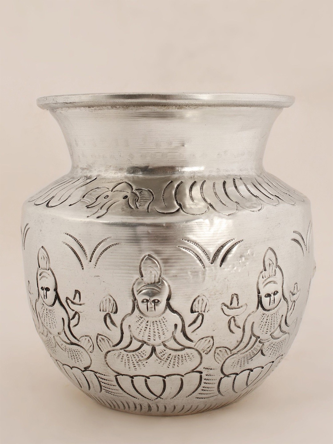 

Exotic India 5'' Hindu Ritual Asthalakshmi Kalasha - Silver-Plated Brass