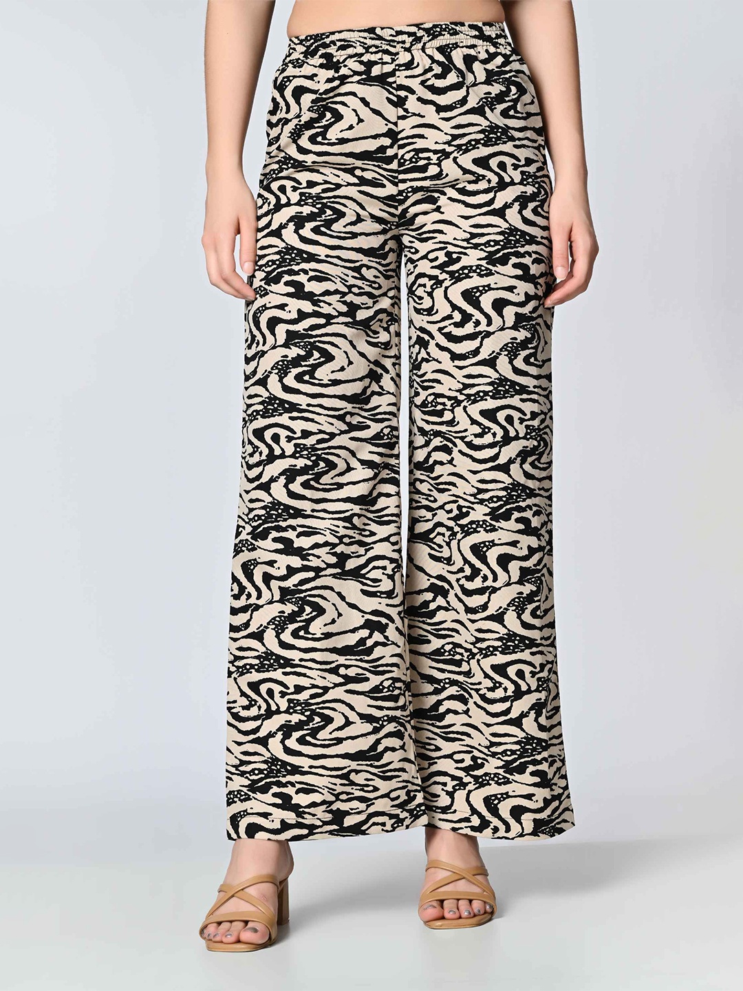 

BAESD Women Animal Printed Crepe Palazzos, Beige