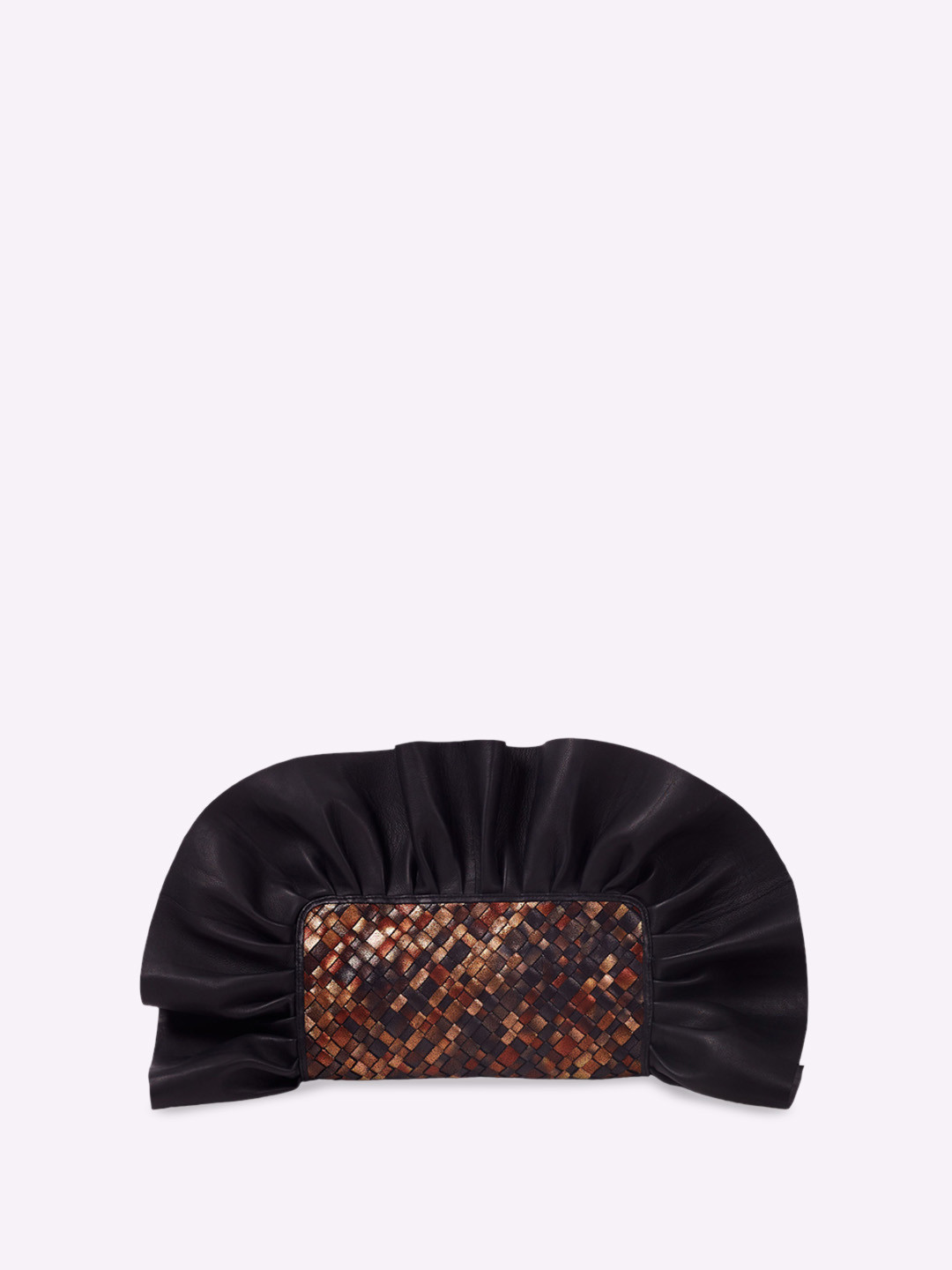 

Oddcat Frill Oh Checked Leather Purse Clutch, Black