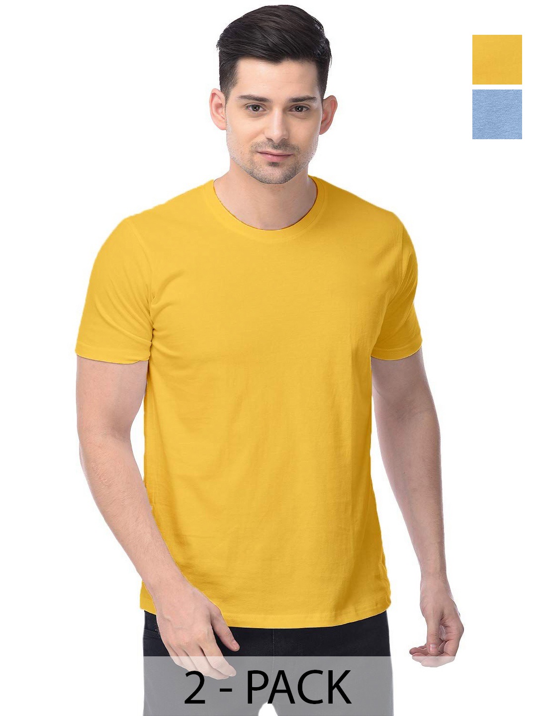 

COLOR CAPITAL Unisex Pack Of 2 Solid Round Neck Cotton T-shirts, Yellow