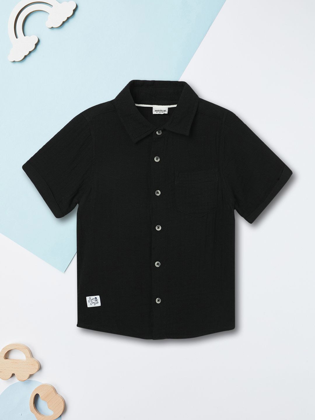 

max Boys Spread Collar Solid Cotton Casual Shirt, Black