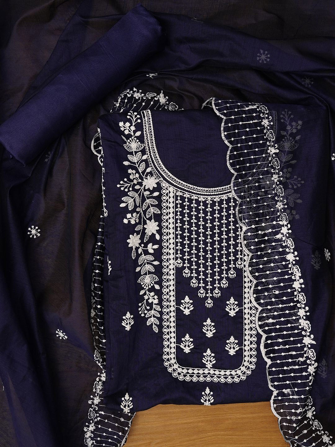 

Jaipur Kurti Unstitched Embroidered Cotton Blend Dress Material With Dupatta, Blue
