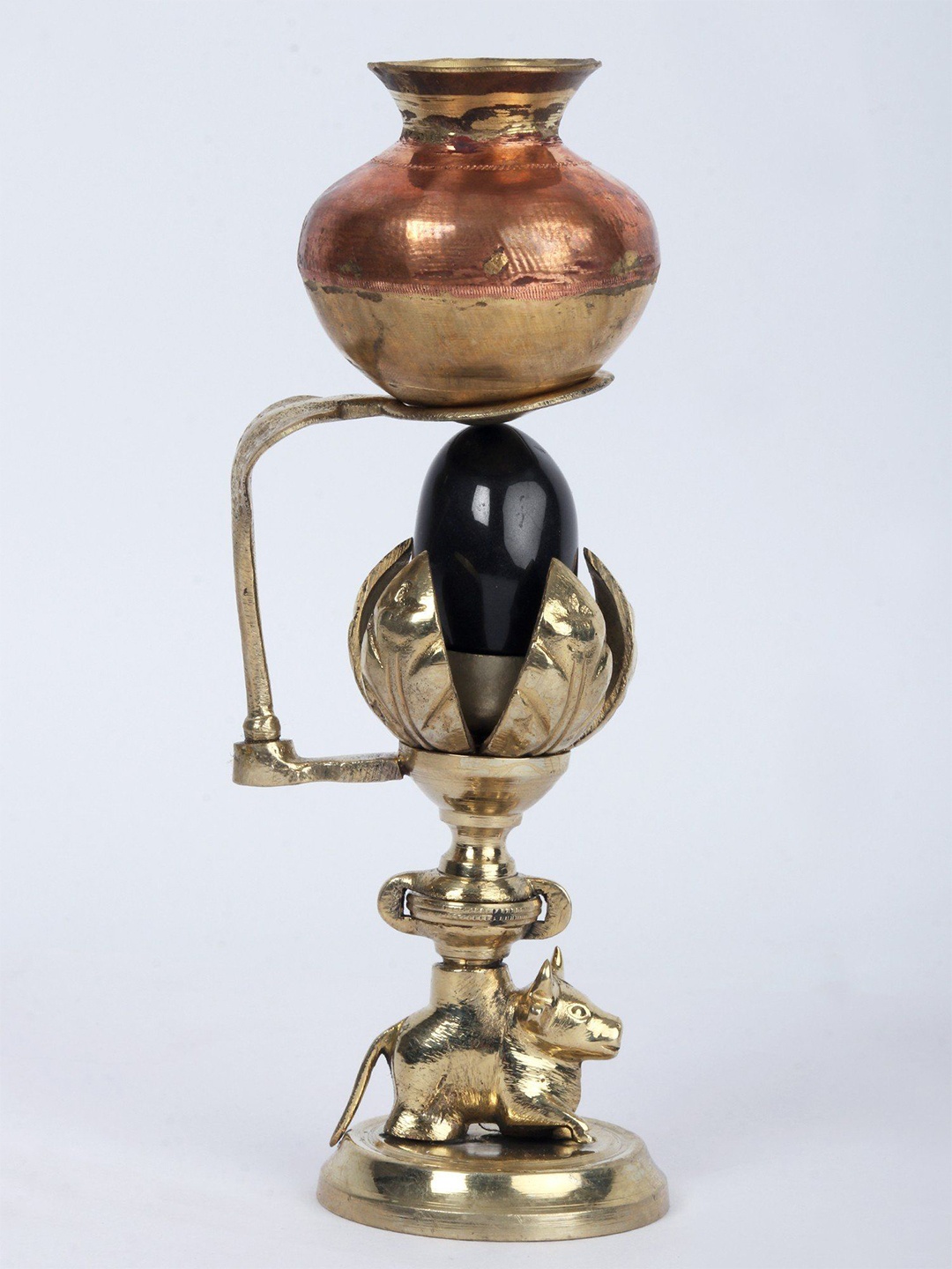 

Exotic India 7" Shiva Linga Abhisheka Set (Brass, Copper and Stone Sculpture), Gold
