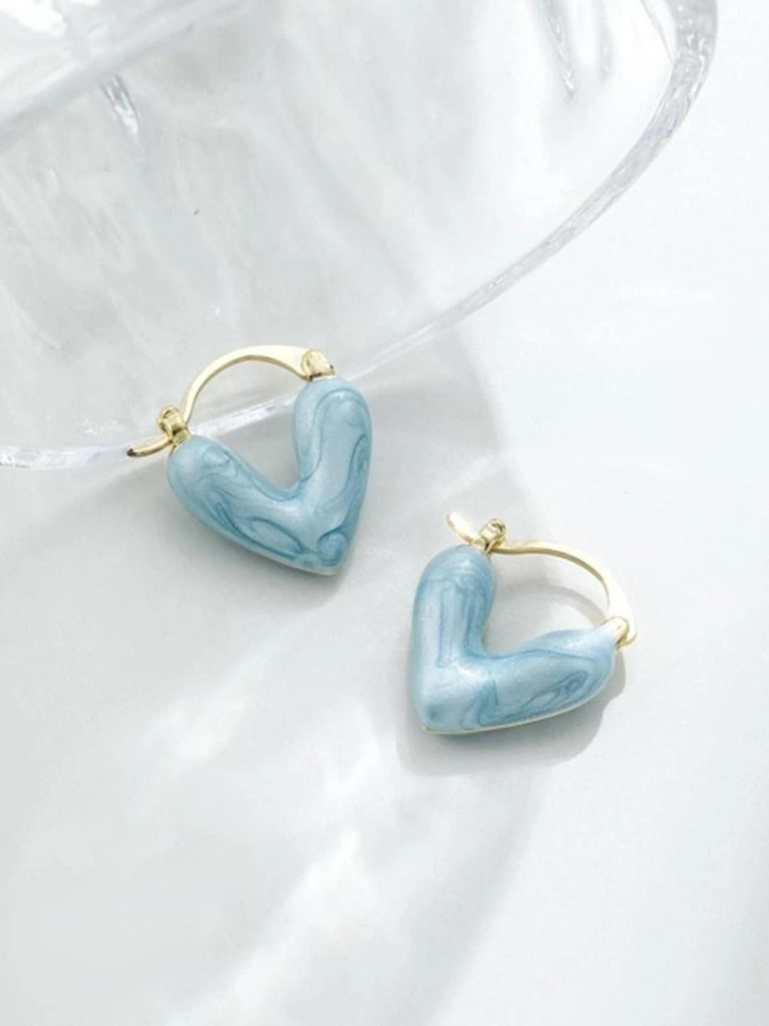 

KRENOZ Gold Plated Heart Shaped Anti Allergy Hoop Earrings, Blue