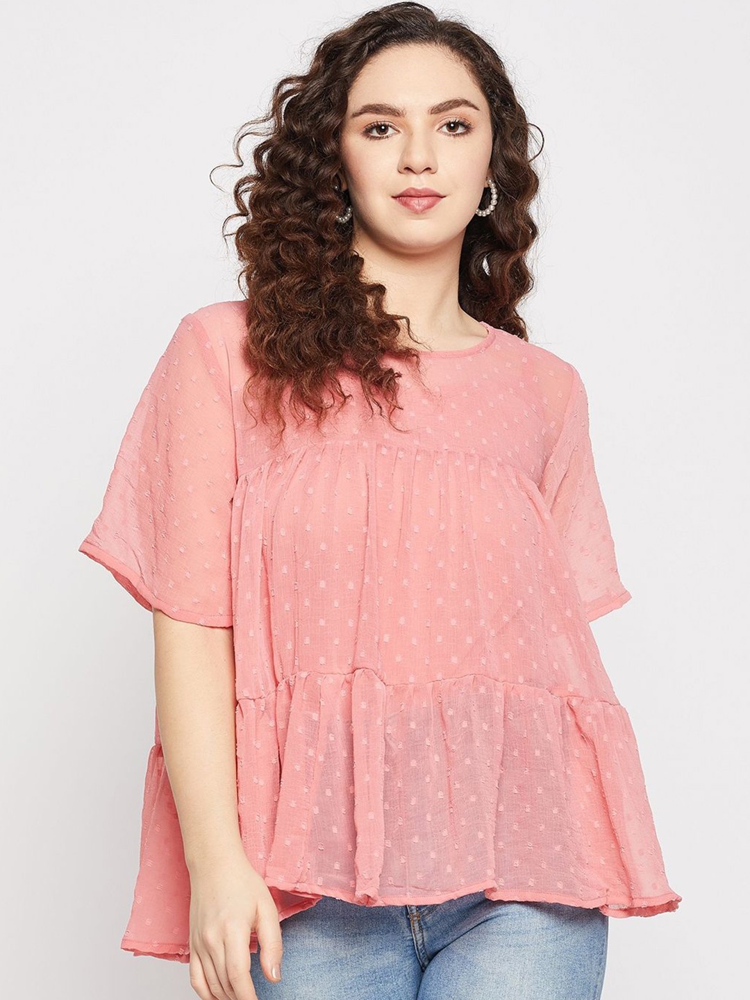 

Murcia Women Self Design Round Neck Top, Pink