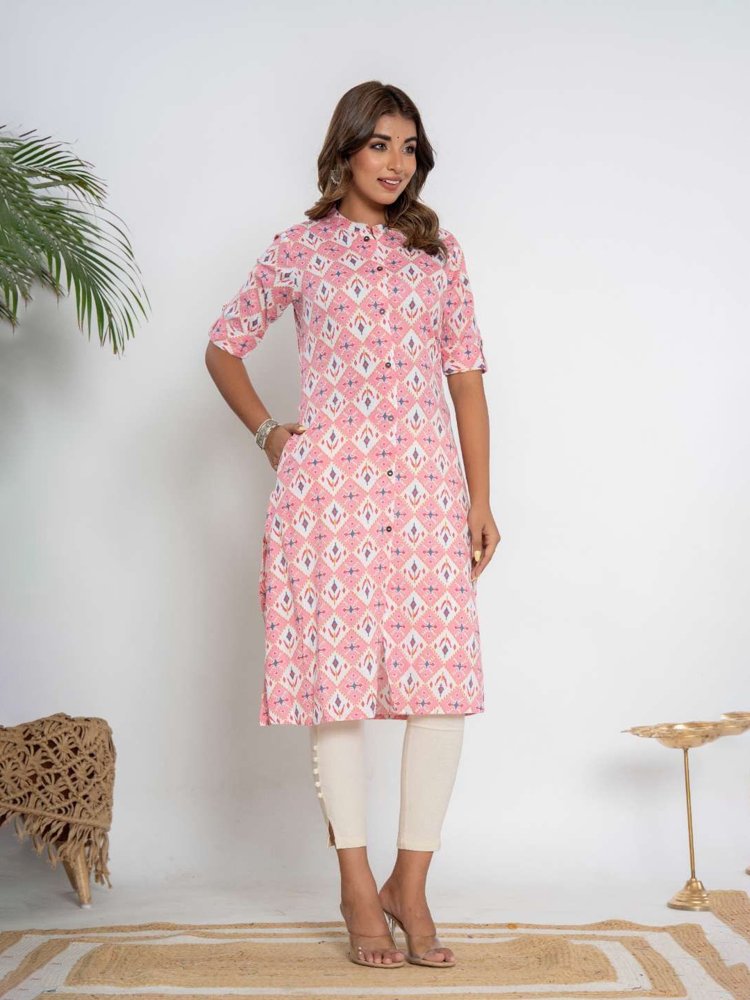 

HEARTLOOM Ethnic Motifs Printed Kurta, Pink