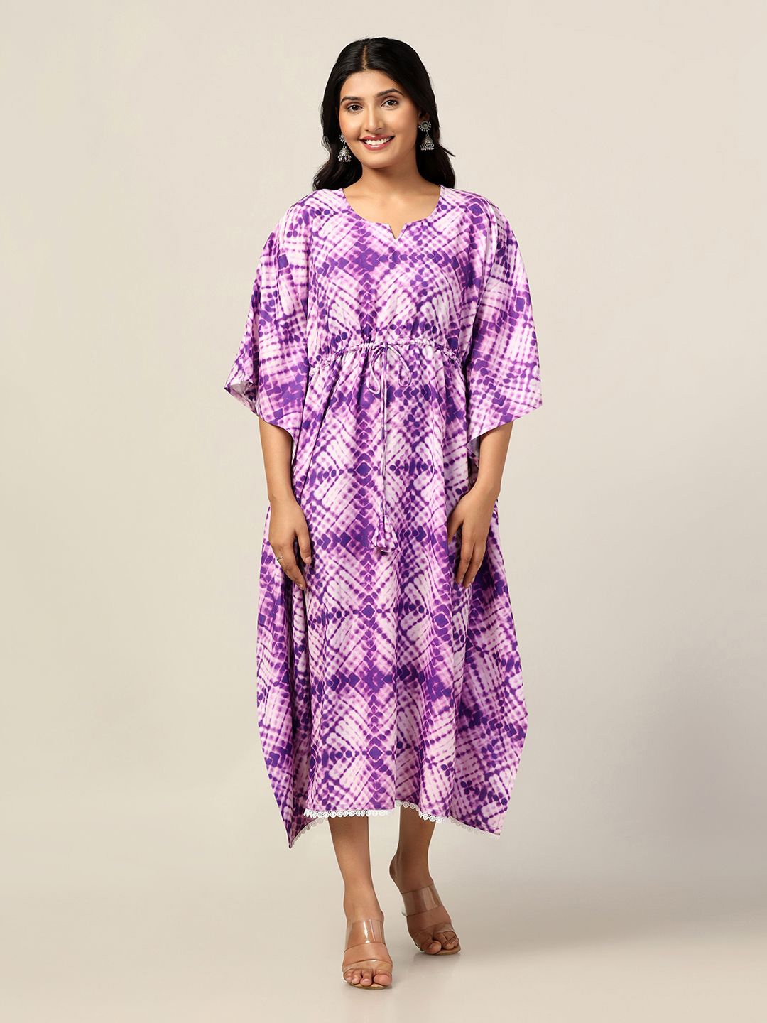 

BAESD Tie and Dye Print Kimono Sleeve Kaftan A-Line Maxi Dress, Purple
