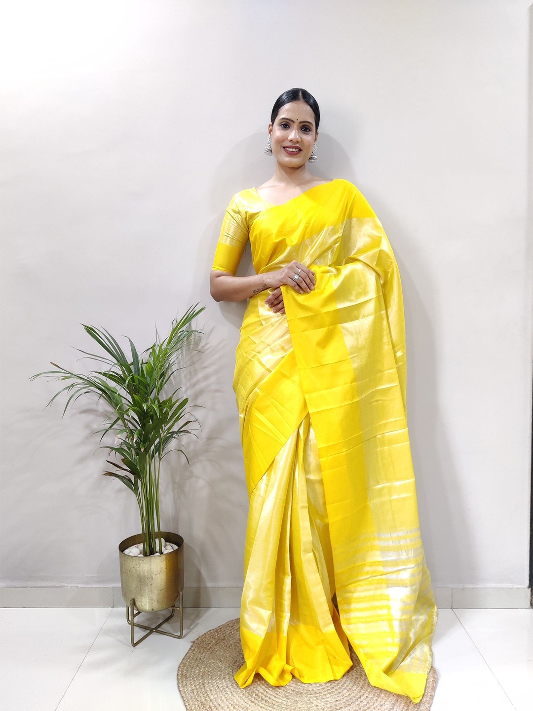 

Aika Women Pure Silk Kanjeevaram Saree With Solid Border, Yellow