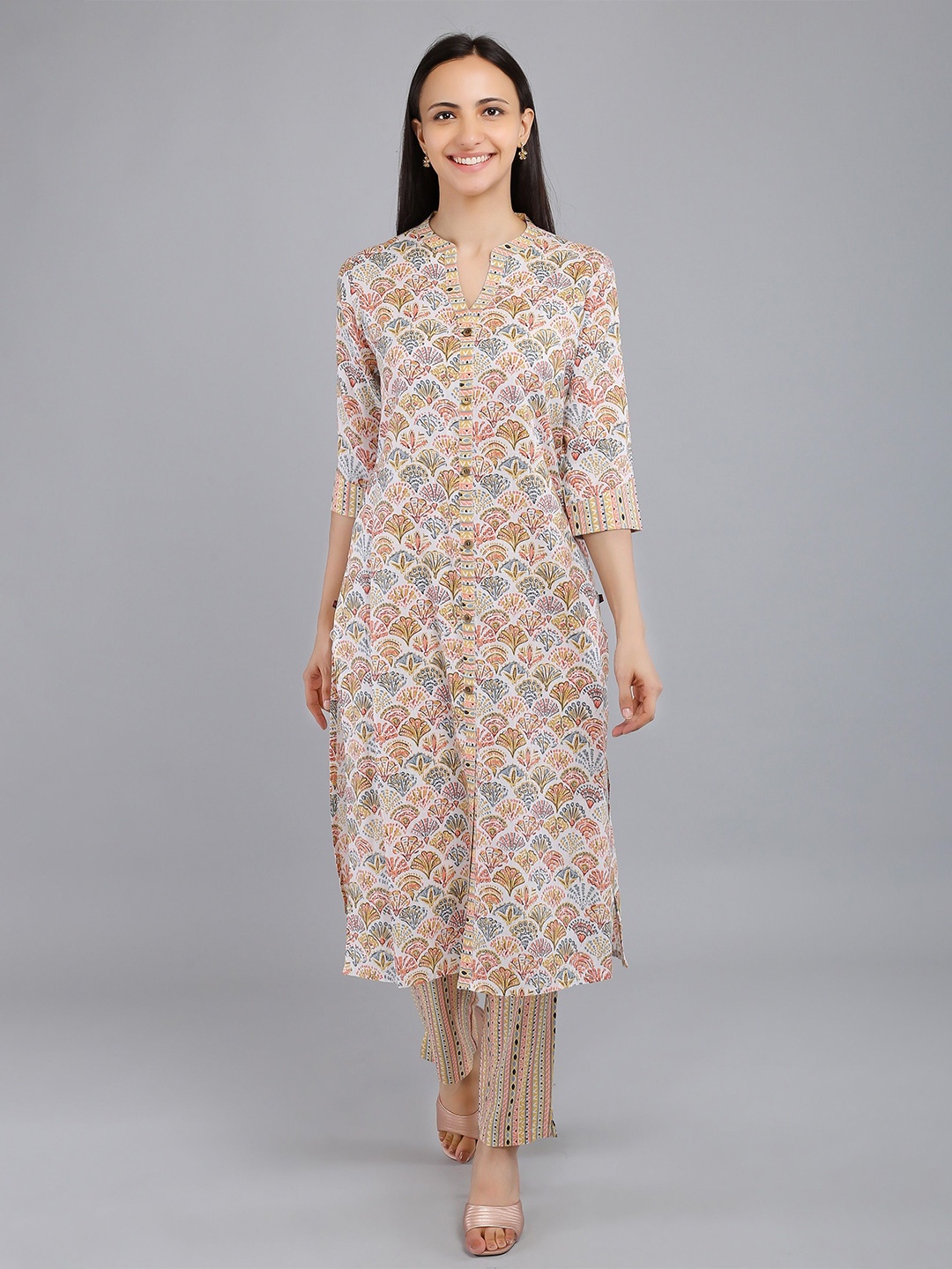 

Zari Jaipur Geometric Printed Pure Cotton Kurta, Red