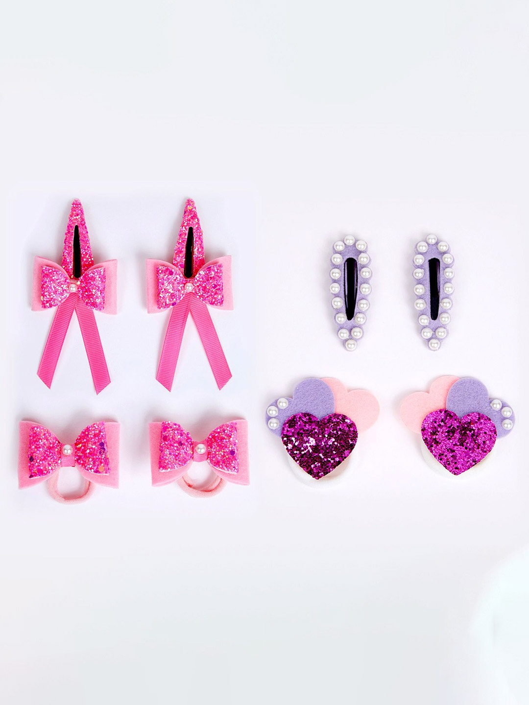 

RIBBON CANDY Set Of 8 Girls Embellished Hair Accessory, Pink
