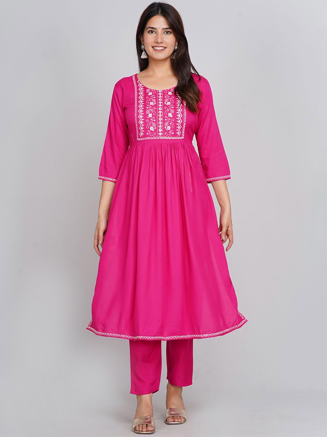 

KALINI Floral Embroidered Kurta with Trousers, Pink