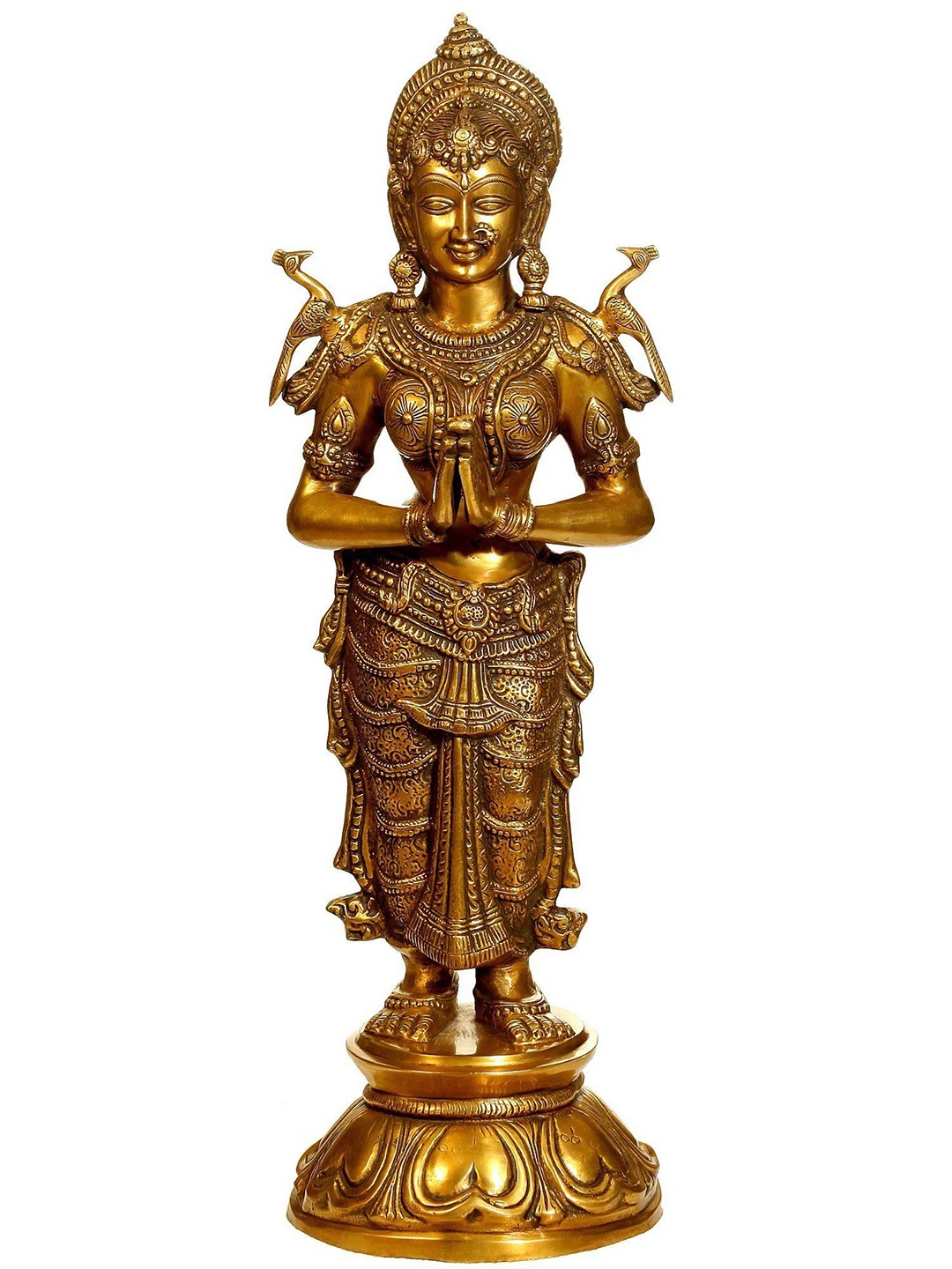 

Exotic India Gold Toned Brass Namaste Lady Showpiece