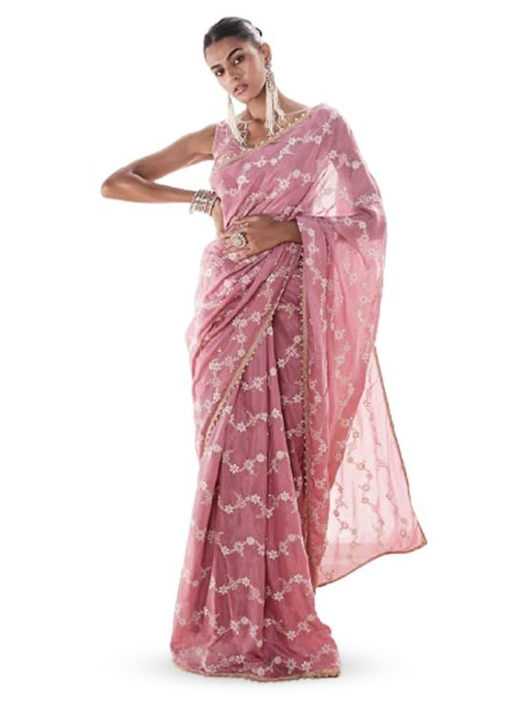 

NIRMAL CREATION Floral Embroidered Saree, Pink