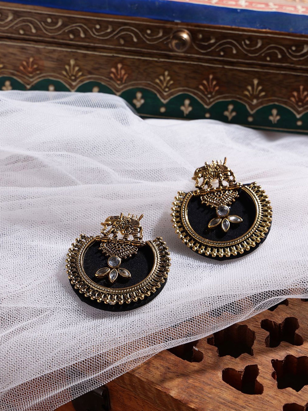 

PANASH Gold-Plated Elephant Shaped Stone Studded Drop Earrings