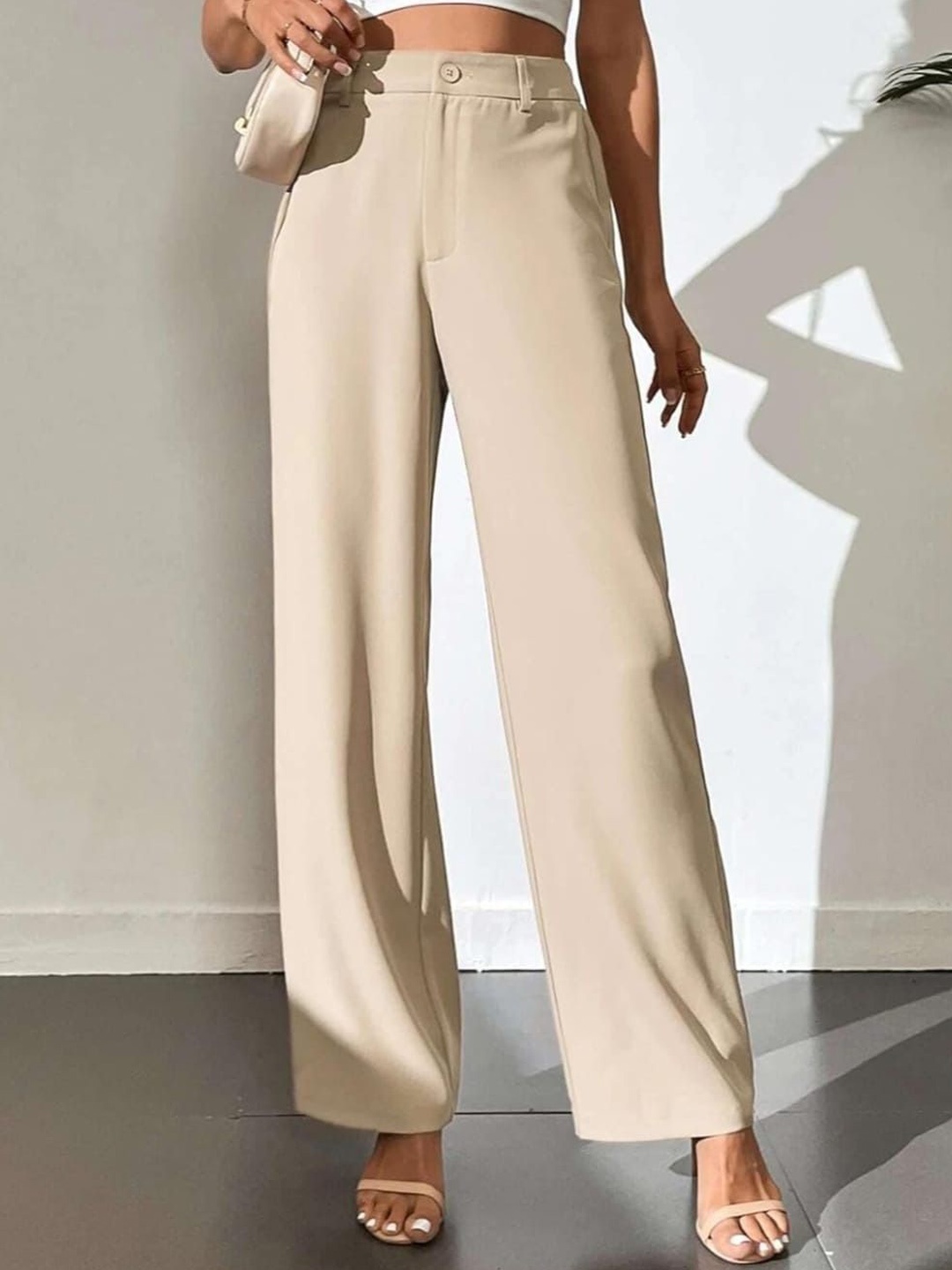 

BROADSTAR Women Smart High-Rise Trousers, Beige