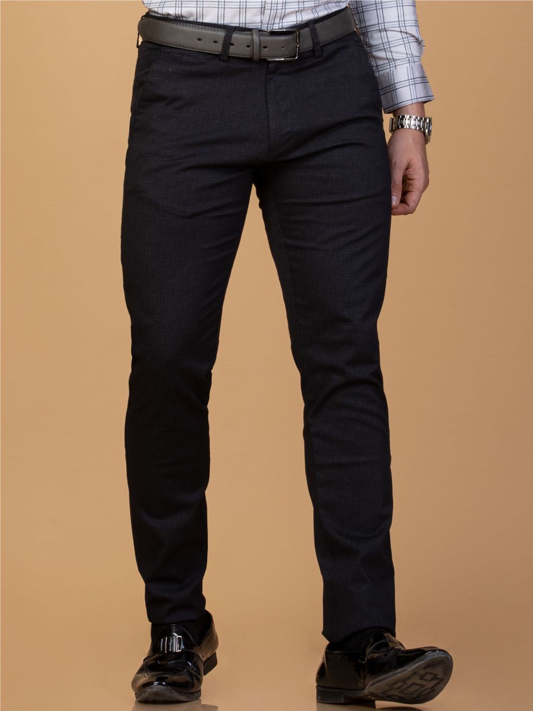 

Monterrey SF Men Textured Printed Smart Slim Fit Easy Wash Trousers, Black