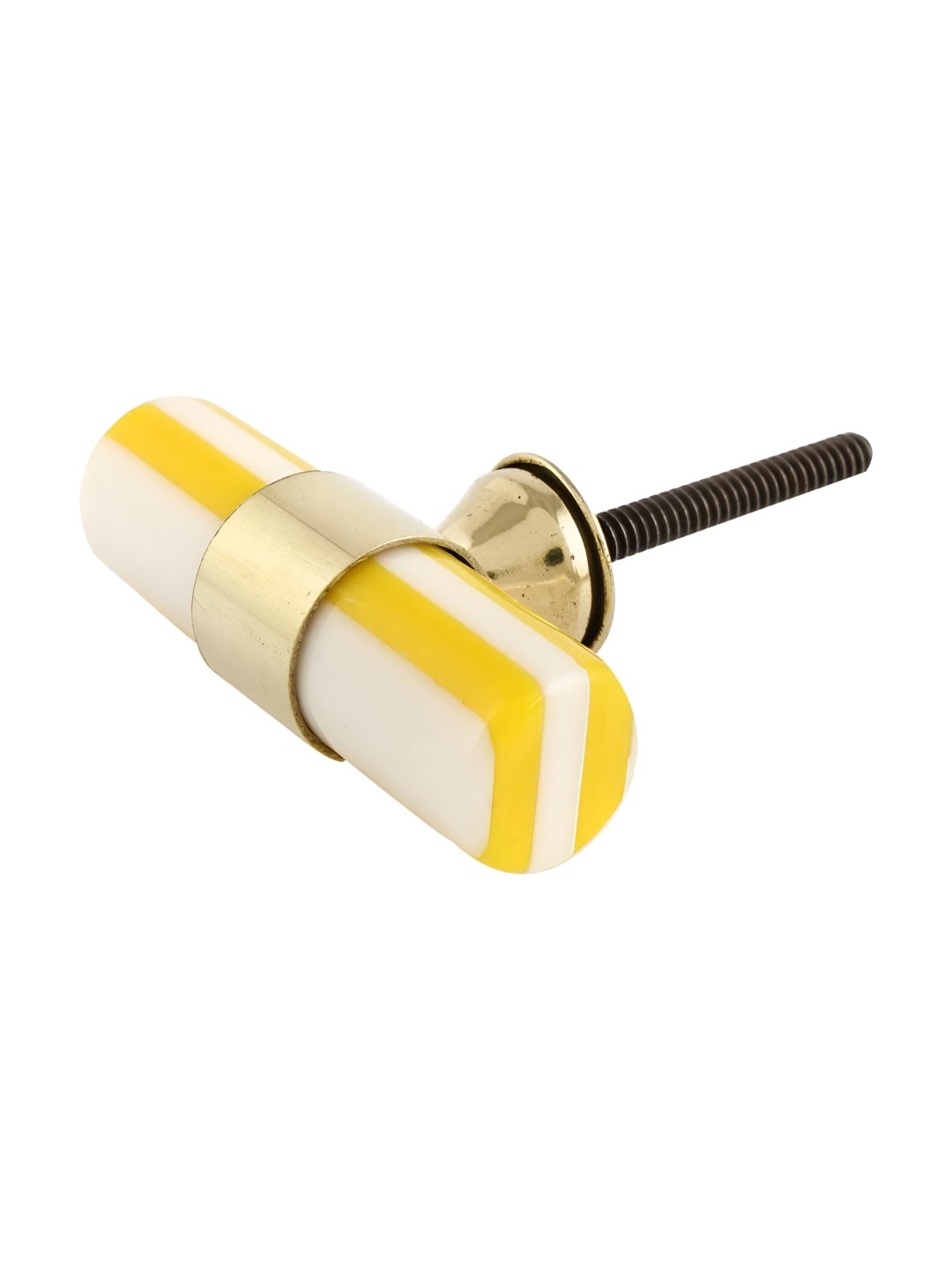

Indianshelf Yellow & White Cylindrical 4 Pieces Designed Hardware Drawer Knob