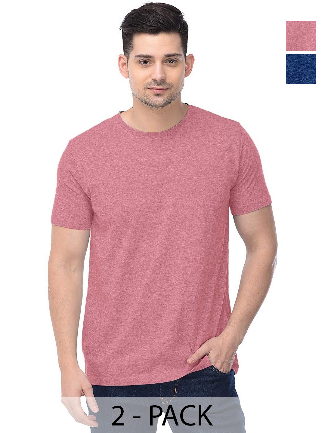 

COLOR CAPITAL Unisex Pack Of 2 Solid Round Neck Cotton T-shirts, Pink