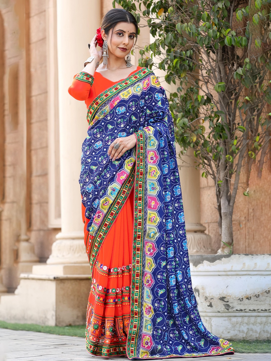 

NIRMAL CREATION Ethnic Motifs Embroidered Art Silk Saree, Blue