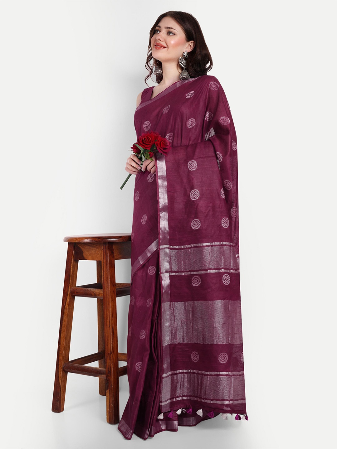 

Aseem by AseemShakti Woven Design Zari Bhagalpuri Saree with blouse piece, Magenta