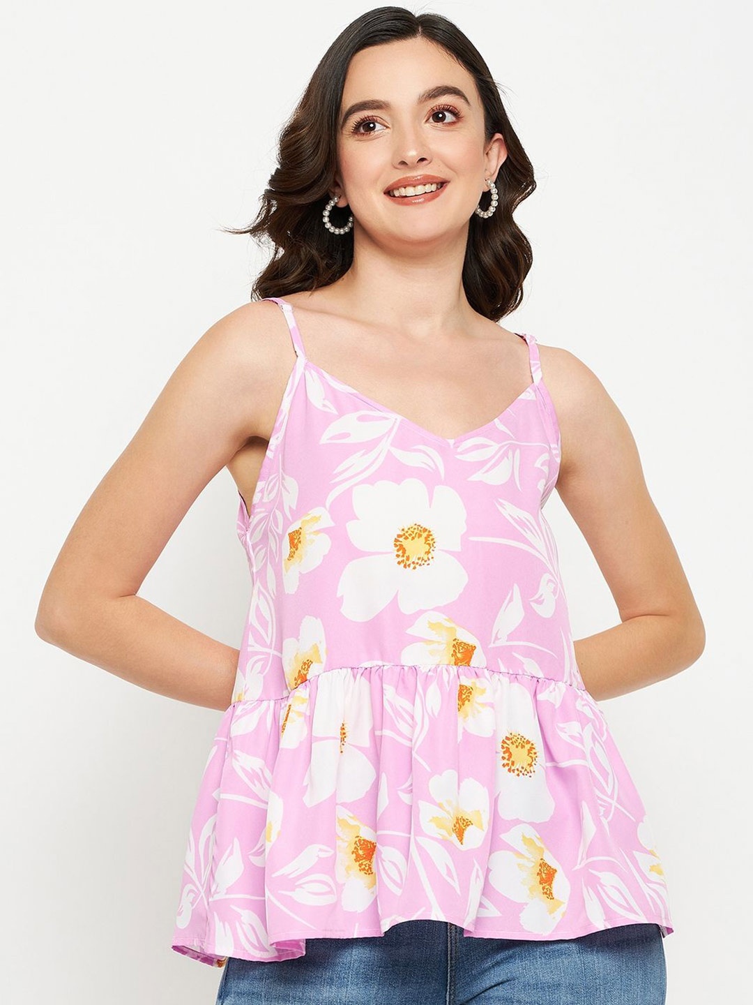 

Murcia Women Floral Printed ed V-Neck Top, Pink