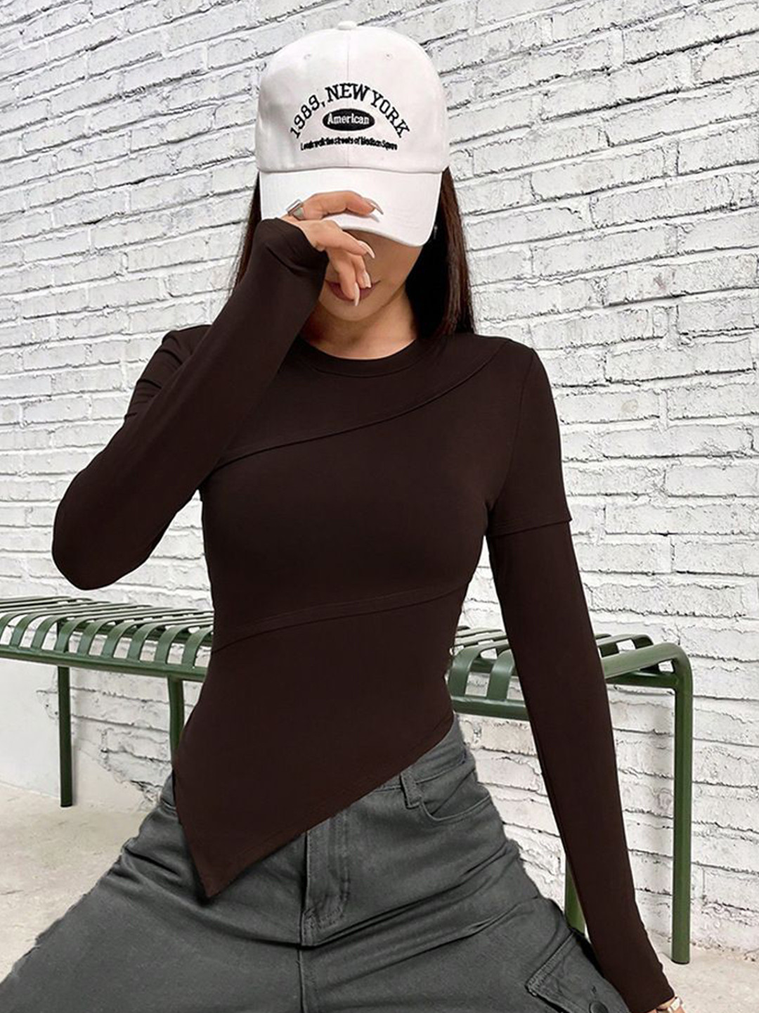 

StyleCast Women Solid Round Neck Cotton Top, Charcoal