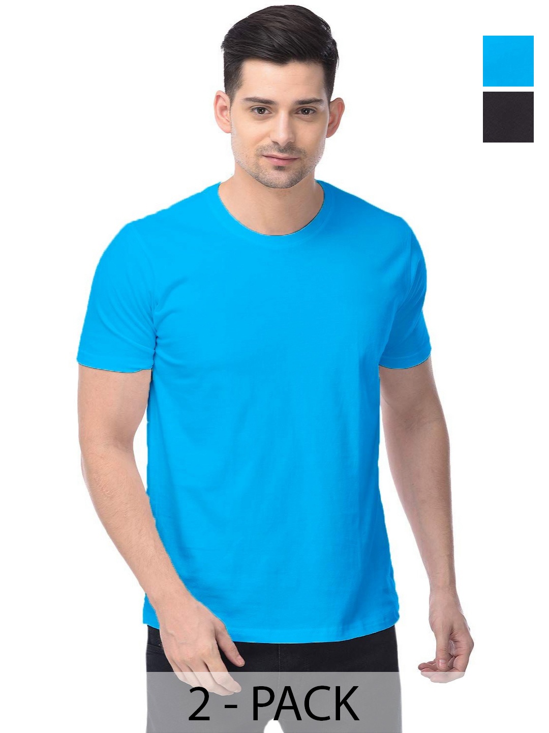 

COLOR CAPITAL Unisex Pack Of 2 Solid Round Neck Cotton T-shirts, Na